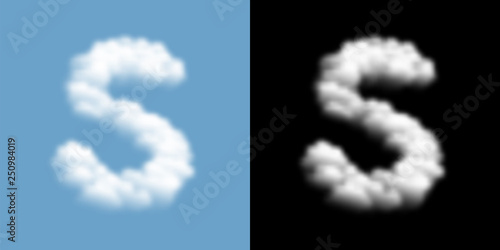 Alphabet uppercase set letter S, Cloud or smoke pattern, illustration isolated float on blue sky background, with opacity mask, vector eps 10