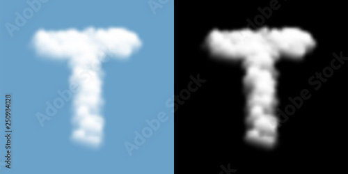 Alphabet uppercase set letter T, Cloud or smoke pattern, illustration isolated float on blue sky background, with opacity mask, vector eps 10