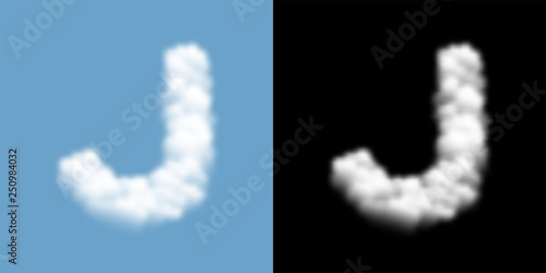 Alphabet uppercase set letter J, Cloud or smoke pattern, illustration isolated float on blue sky background, with opacity mask, vector eps 10