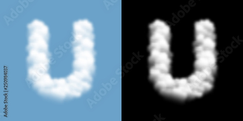 Alphabet uppercase set letter U, Cloud or smoke pattern, illustration isolated float on blue sky background, with opacity mask, vector eps 10