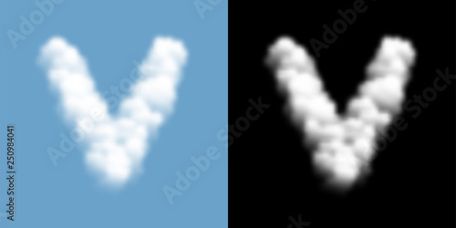 Alphabet uppercase set letter V, Cloud or smoke pattern, illustration isolated float on blue sky background, with opacity mask, vector eps 10