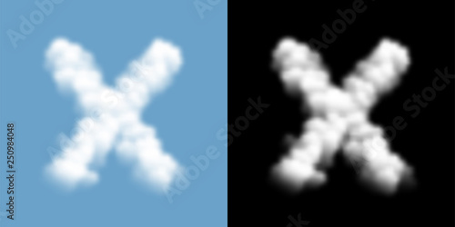 Alphabet uppercase set letter X, Cloud or smoke pattern, illustration isolated float on blue sky background, with opacity mask, vector eps 10
