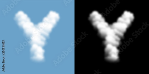 Alphabet uppercase set letter Y, Cloud or smoke pattern, illustration isolated float on blue sky background, with opacity mask, vector eps 10