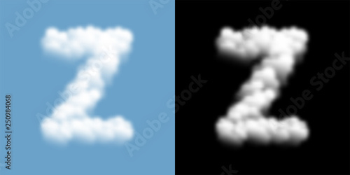 Alphabet uppercase set letter Z, Cloud or smoke pattern, illustration isolated float on blue sky background, with opacity mask, vector eps 10
