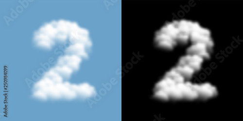 Alphabet set letter number two or 2 Cloud or smoke pattern, illustration isolated float on blue sky background, with opacity mask, vector eps 10