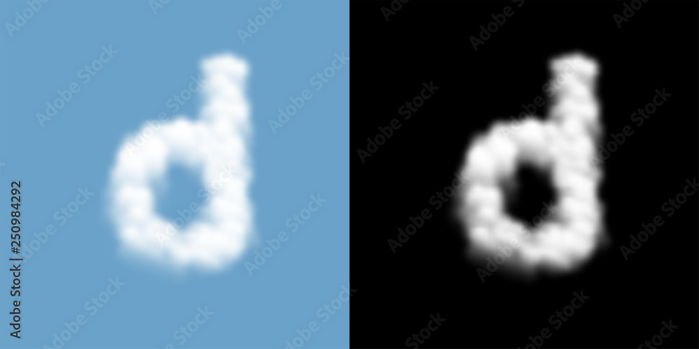 Fototapeta premium Alphabet lowercase set letter d, Cloud or smoke pattern, illustration isolated float on blue sky background, with opacity mask, vector eps 10