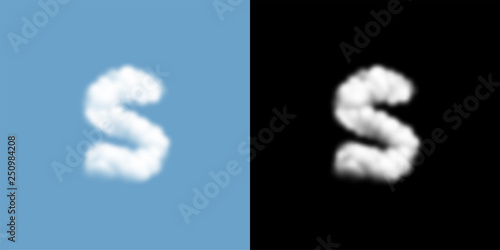 Alphabet lowercase set letter s, Cloud or smoke pattern, illustration isolated float on blue sky background, with opacity mask, vector eps 10