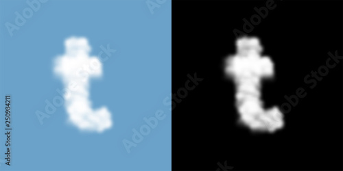 Alphabet lowercase set letter t, Cloud or smoke pattern, illustration isolated float on blue sky background, with opacity mask, vector eps 10