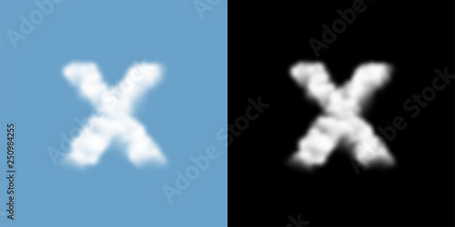 Alphabet lowercase set letter x, Cloud or smoke pattern, illustration isolated float on blue sky background, with opacity mask, vector eps 10
