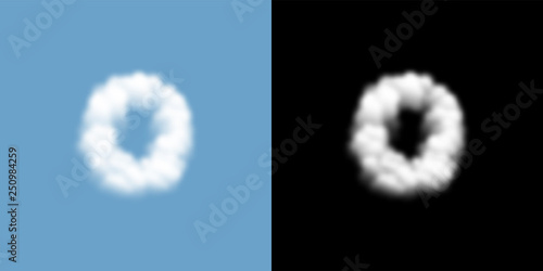 Alphabet lowercase set letter o, Cloud or smoke pattern, illustration isolated float on blue sky background, with opacity mask, vector eps 10