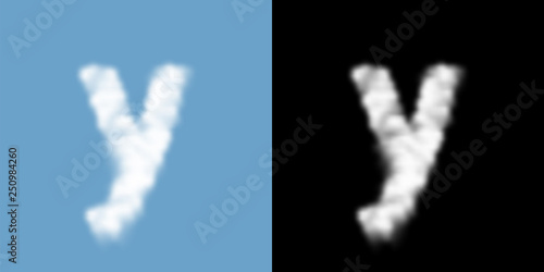 Alphabet lowercase set letter y, Cloud or smoke pattern, illustration isolated float on blue sky background, with opacity mask, vector eps 10