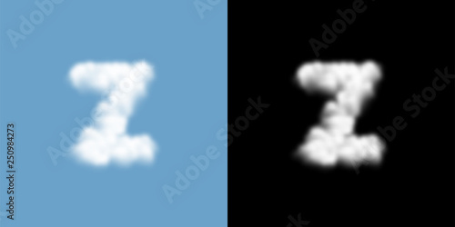 Alphabet lowercase set letter z, Cloud or smoke pattern, illustration isolated float on blue sky background, with opacity mask, vector eps 10