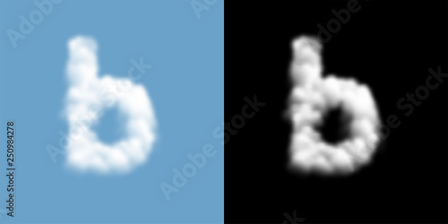 Alphabet lowercase set letter b, Cloud or smoke pattern, illustration isolated float on blue sky background, with opacity mask, vector eps 10