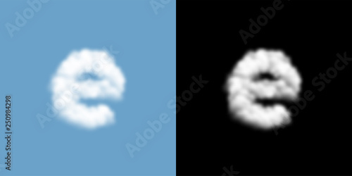 Alphabet lowercase set letter e, Cloud or smoke pattern, illustration isolated float on blue sky background, with opacity mask, vector eps 10