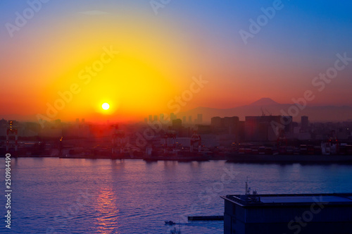 Port of Tokyo, Japan, at sunset