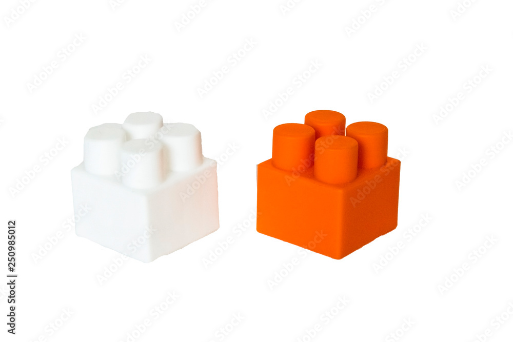 details of a children's plastic constructor on a white background. colored cubes. block. details of a children's plastic constructor on a white background. colored cubes. block.