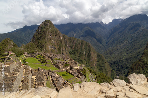 Machu Picchu and Huayna Picchu mountain in Peru, seen from the door of the sun