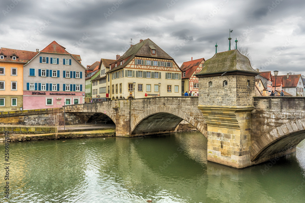 Fototapeta premium Schwaebisch Hall, Germany - 19 February 2019: The streets of Schwaebisch Hall