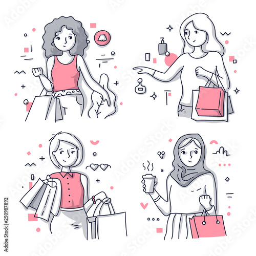 Happy Shopping Women Illustrations