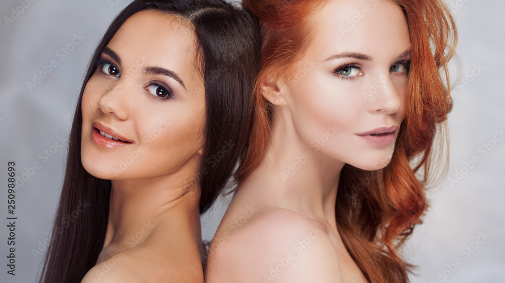 Natural beauty. Two different girls, beauty portrait.