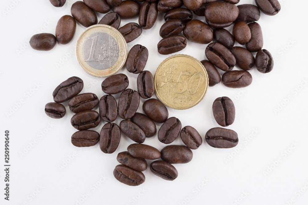 Euro Moneys with stack of coffee beans Euro Moneys with stack of coffee beans