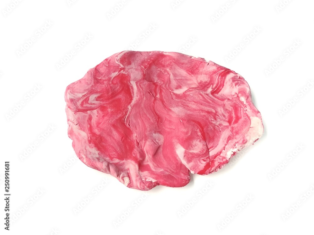 The abstract shape that are red and white are mixed together made from plasticine clay on white background. speech bubble are dough, Looks like fresh meat The abstract shape that are red and white are mixed together made from plasticine clay on white background. speech bubble are dough, Looks like fresh meat