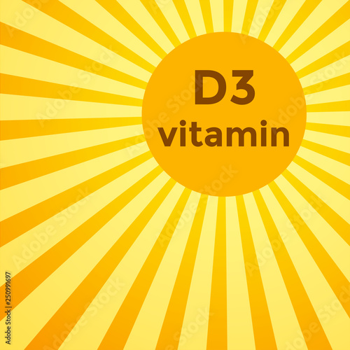 Vitamin D3 on yellow and orange sunrays vintage background
