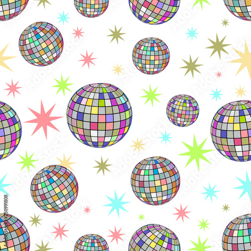 Disco ball seamless patterns for nightclub design. Stylish pattern with colorful disco ball on transparent background. - Vector. Vector illustration