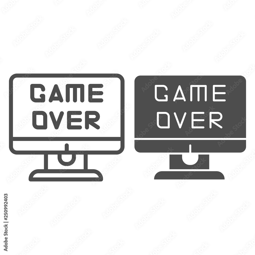 Game over text on screen line and glyph icon. End of a game vector ...
