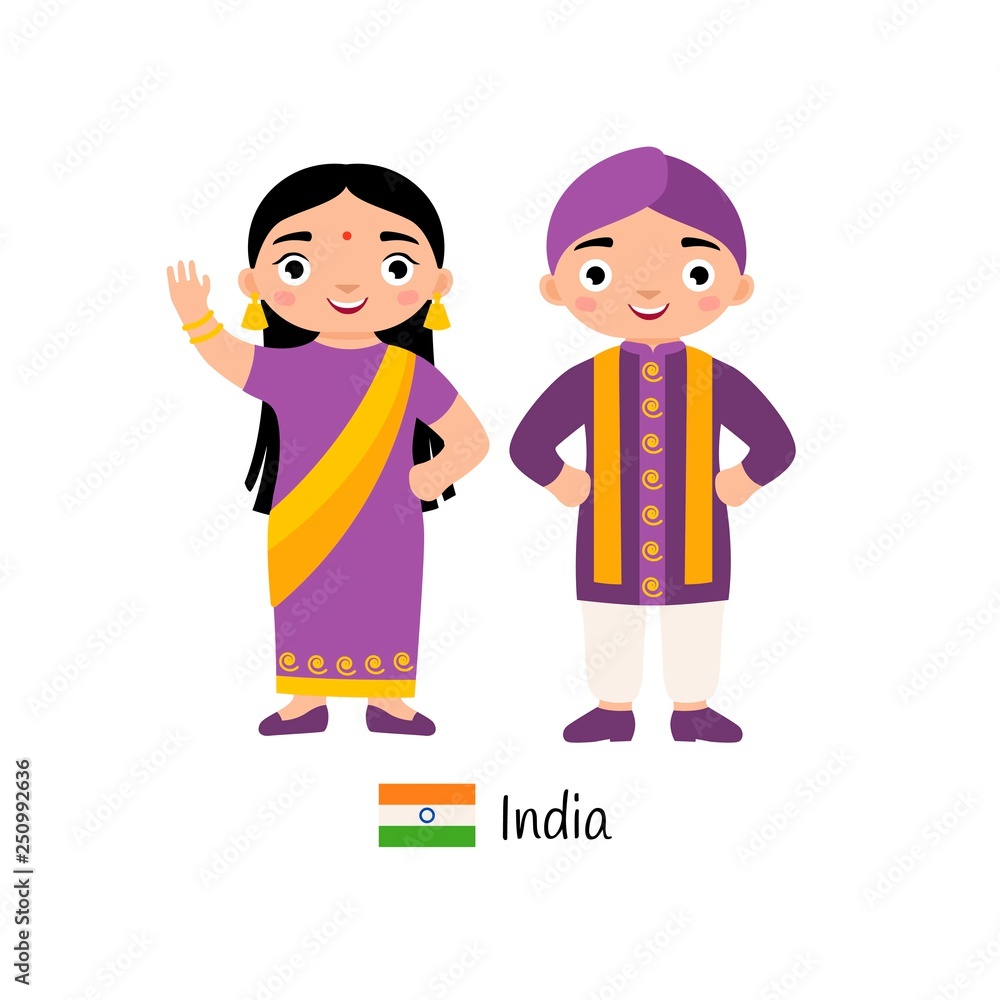 Vector illustration. Boy and girl in traditional Indian costumes. Vector illustration. Boy and girl in traditional Indian costumes.