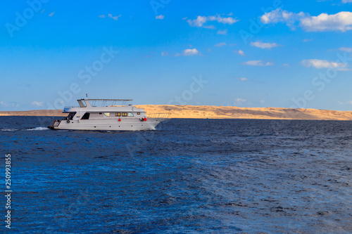 White yacht sailing in Red sea, Egypt © olyasolodenko