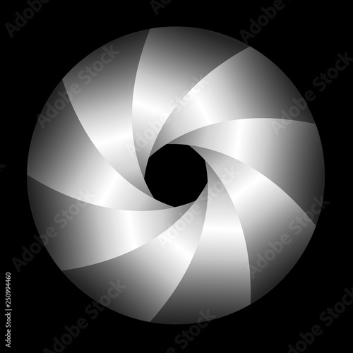 Background with 3D symbol, abstract lens design vector shutter.