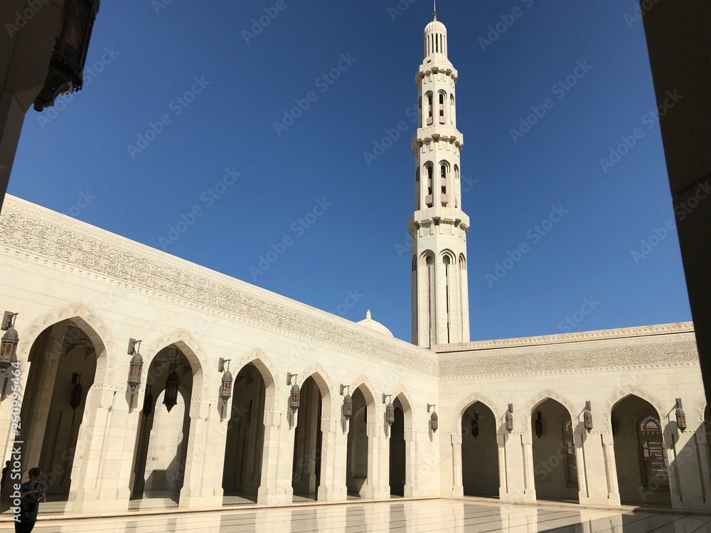 A Minaret of the Sultan Qaboos Grand Mosque in Muscat, Oman
