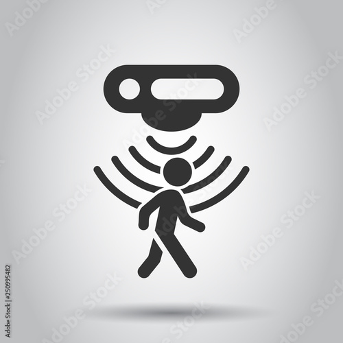 Motion sensor icon in flat style. Sensor waves with man vector illustration on white background. People security connection business concept.