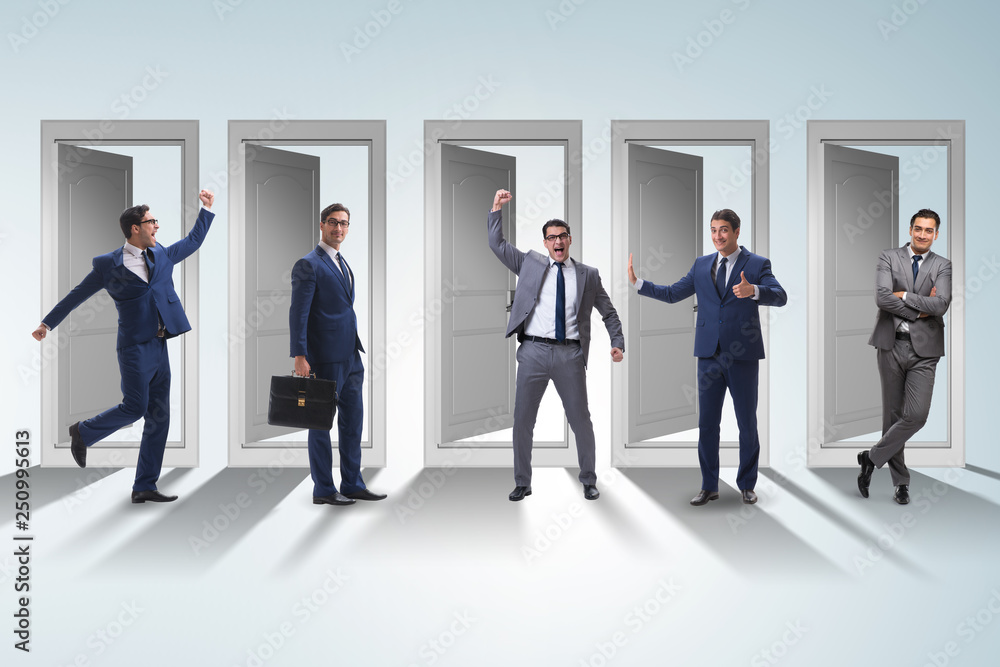 Fototapeta premium Businessman in uncertainty concept with many doors