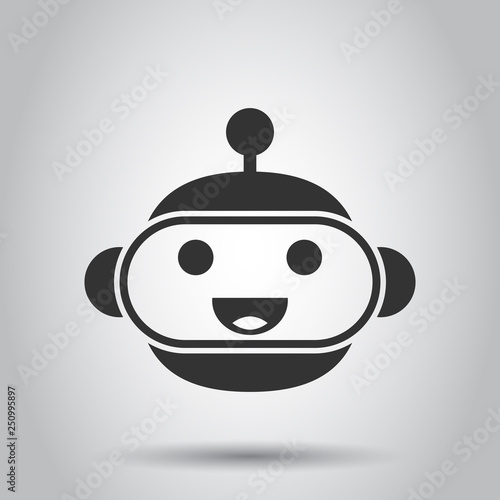 Cute robot chatbot icon in flat style. Bot operator vector illustration on white background. Smart chatbot character business concept.