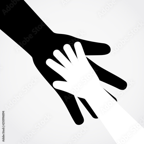 Adult and child hands. Vector flat design illustration.