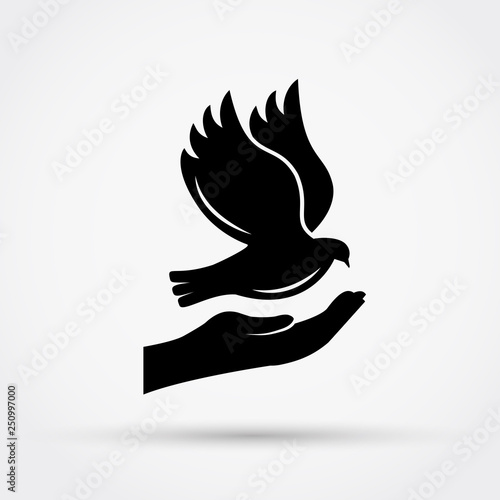 Hands holding dove. Peace concept simple vector iilustration.