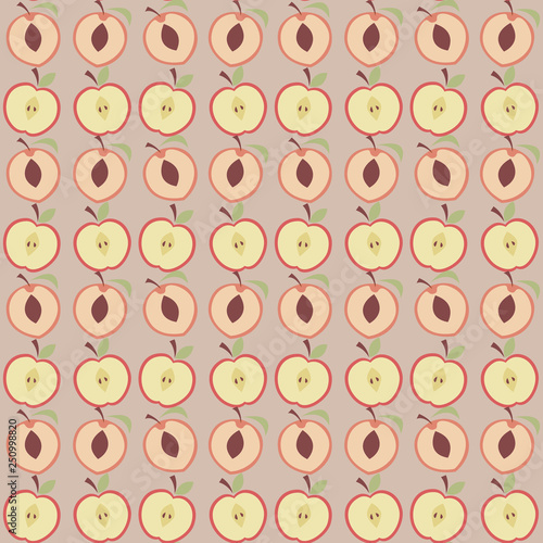 Fototapeta Naklejka Na Ścianę i Meble -  Cute apple and peach pattern. Seamless vector illustration with abstract fruits for textile and scrapbook paper