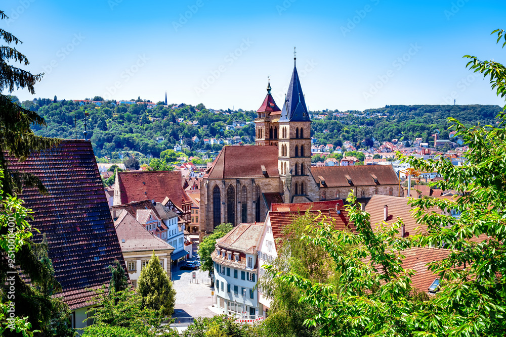 View of the old town centre of Esslingen y city church St. Dionys