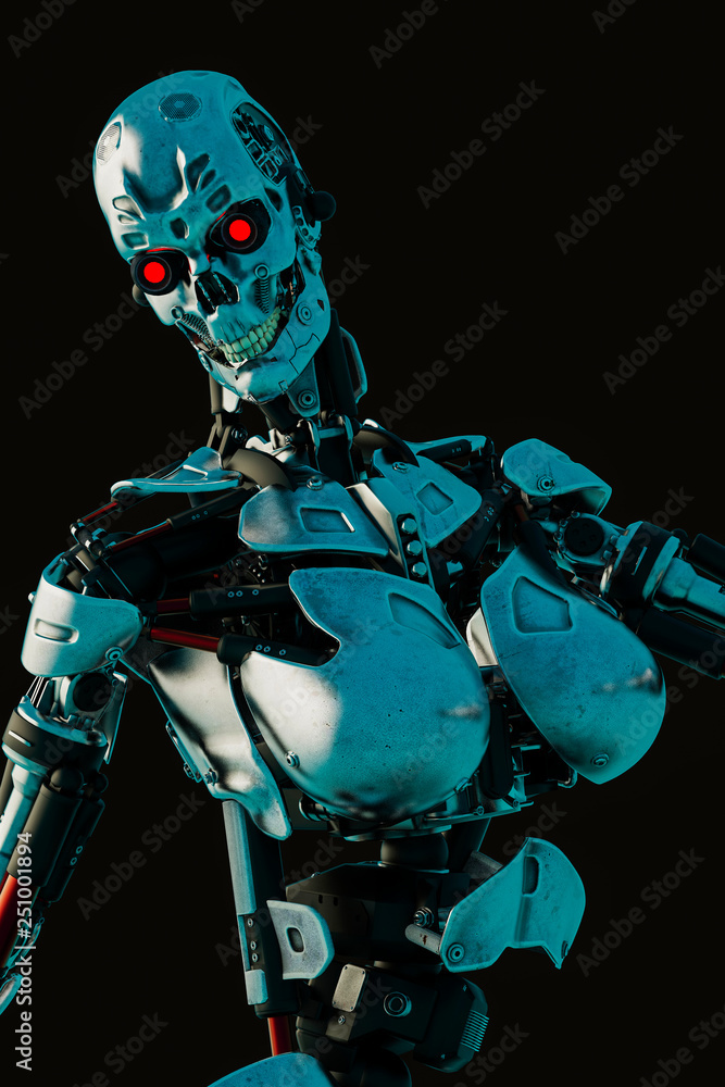 Fototapeta premium cyber female in a dark and wet background