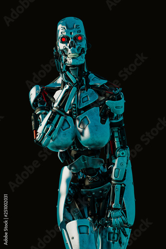 cyber female in a dark and wet background © DM7