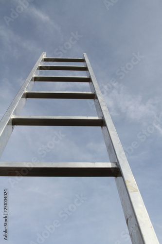 ein Mann versucht die Leiter hoch zu klettern