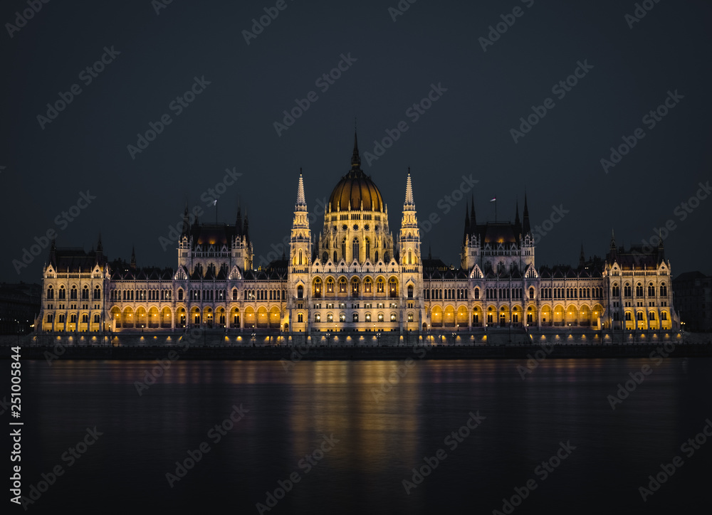 Hungarian Parliament in Budapest Night
