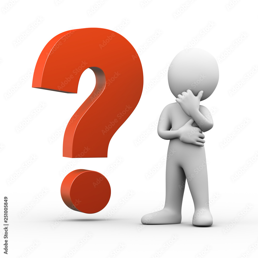 3d man thinker and question mark 3d man thinker and question mark