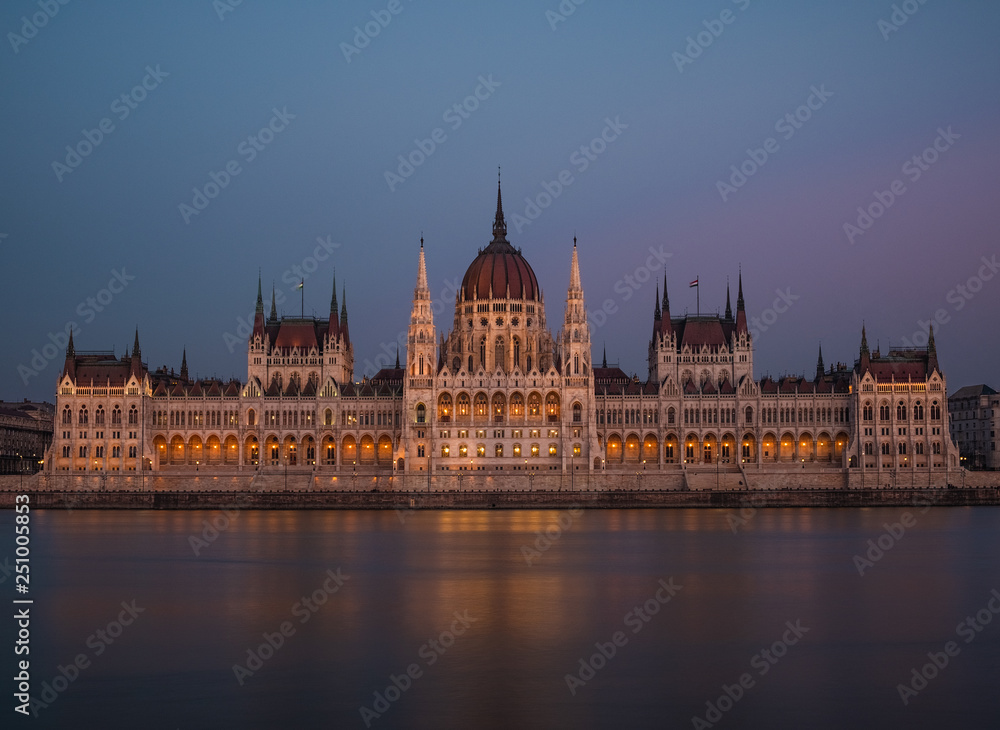 Hungarian Parliament in Budapest After Sunset