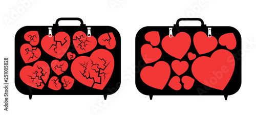 Emotional baggage after history of multiple love relationship breakups.. Emotions and negative past. Vector illustration