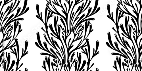 Tree branches or coral algae doodle linear seamless pattern.