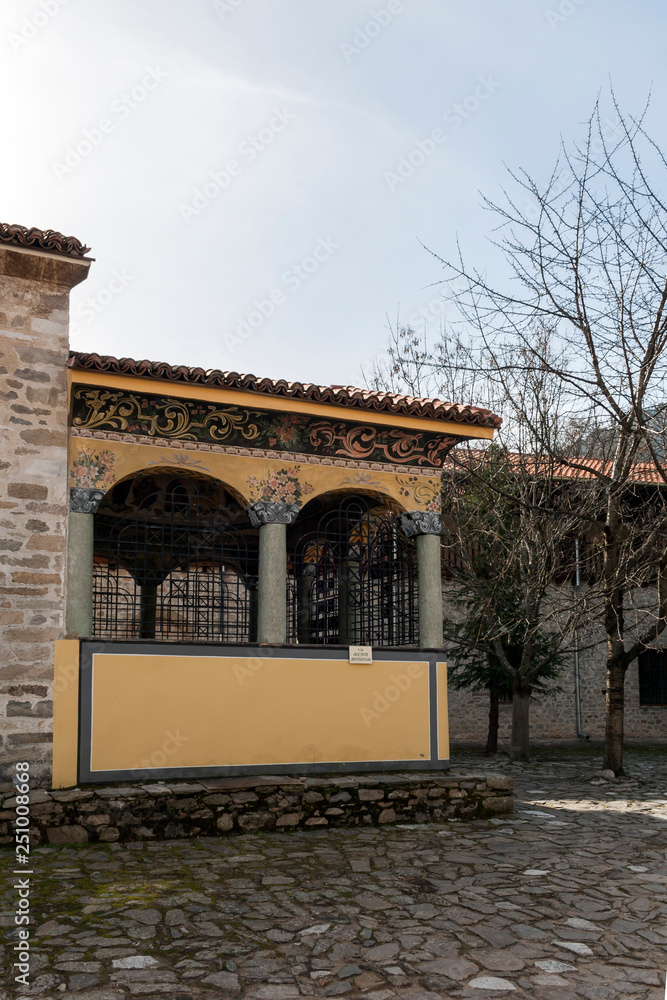 Fototapeta premium Buildings in Medieval Bachkovo Monastery Dormition of the Mother of God, Bulgaria