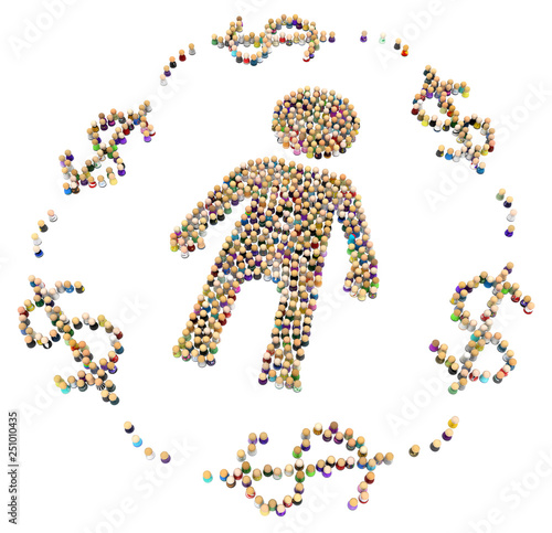 Cartoon Crowd Figure, Money Circle